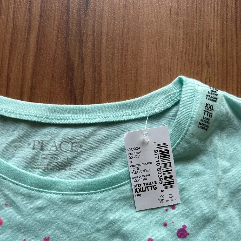 NWT The Children's Place Girls Mint Graphic Long Sleeve Tee Size XXL (16)‎